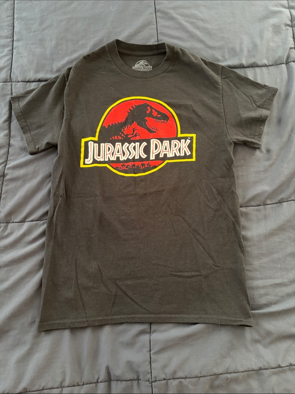 Jurassic Park Logo Black Tee - Red & Yellow Graphic